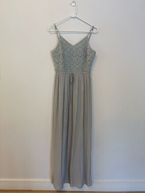 Doe & Rae Light Gray Crochet Bodice Maxi Dress